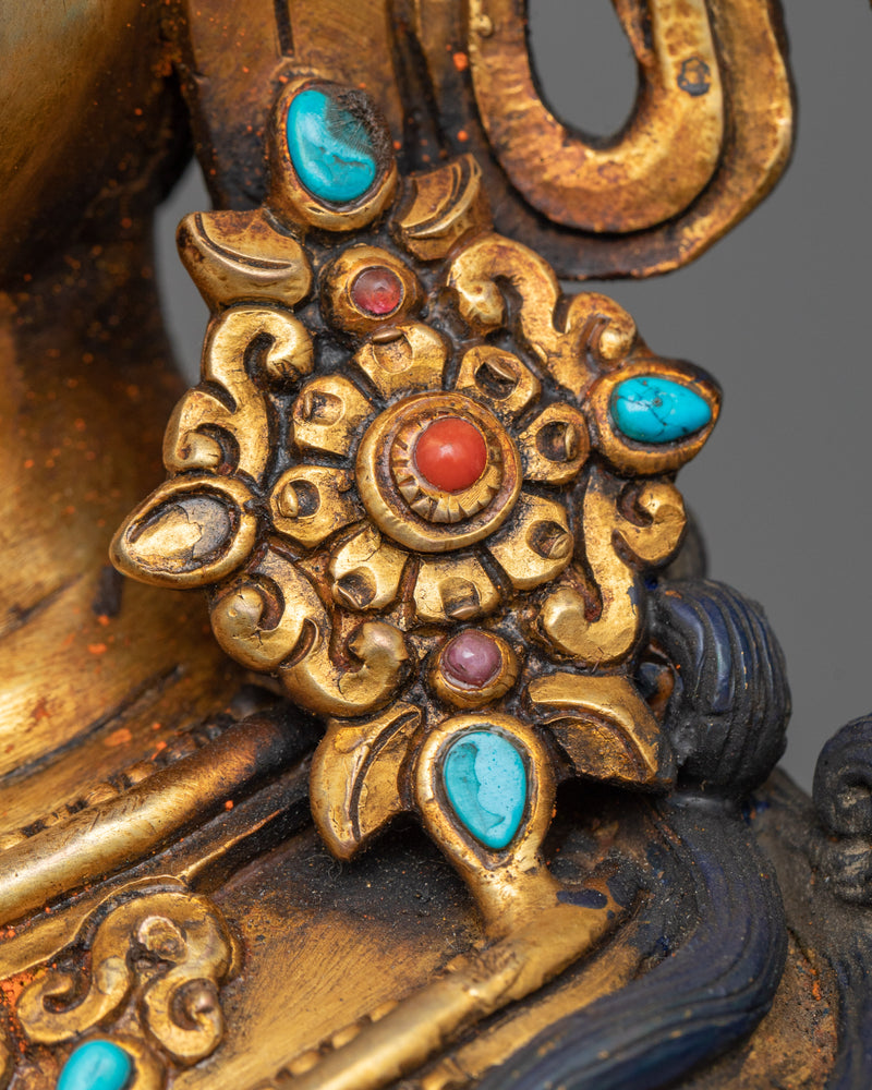 Serene Dorje Chang Statue | Antique Gold Gilded Mastery