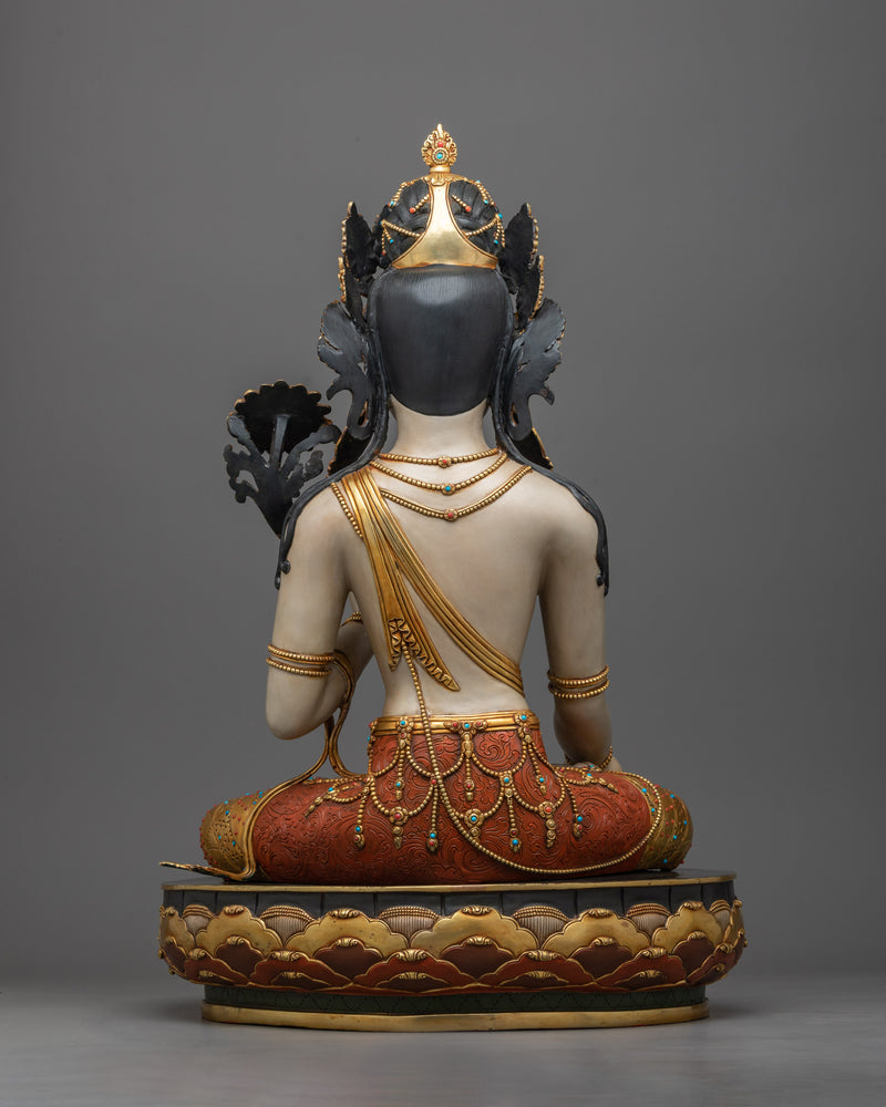 Divine White Tara Painted Sculpture | Antique Gold Gilded Radiance