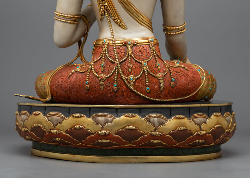 Divine White Tara Painted Sculpture | Antique Gold Gilded Radiance