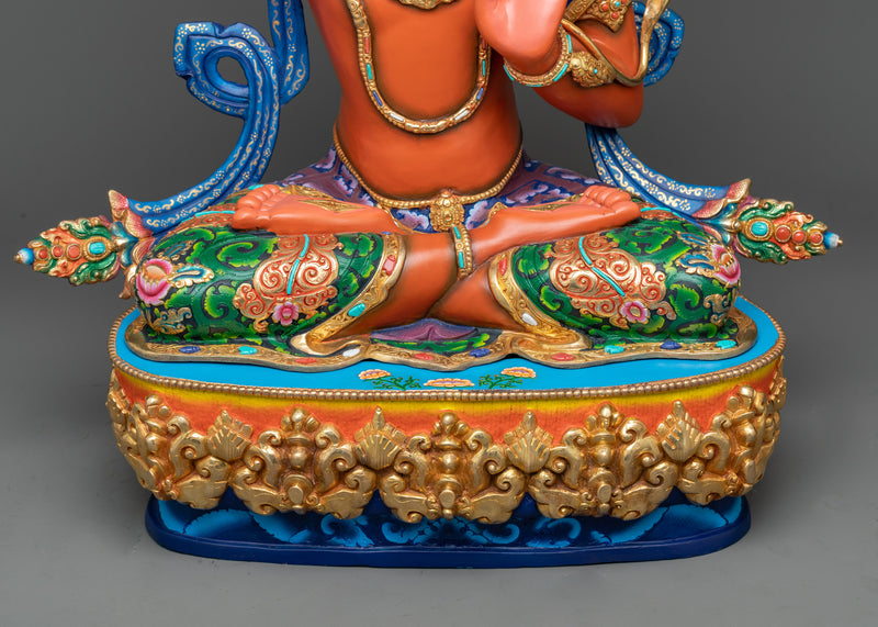 Vibrant Manjushri Bodhisattva Statue | Gold Gilded Splendor | Colorful Sculpture