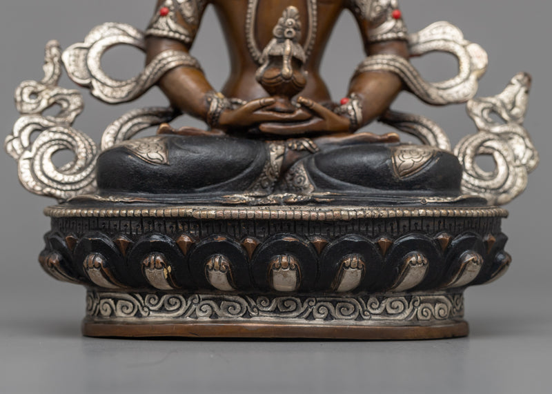 Amitayus Carved Sculpture | Silver Plated Figure of Longevity