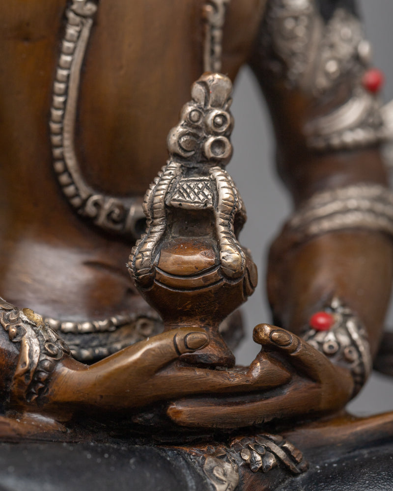 Amitayus Carved Sculpture | Silver Plated Figure of Longevity