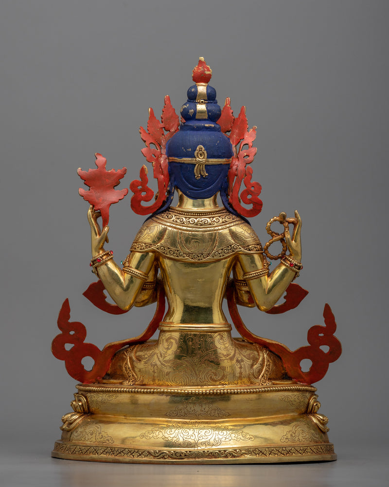 Beautiful Chenrezig Statue | Radiant 24K Gold Gilded Compassion