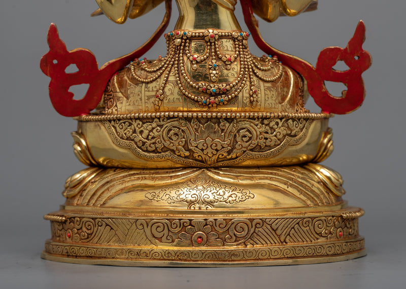 Four-Armed Avalokiteshvara Statue | Resplendent in 24K Gold