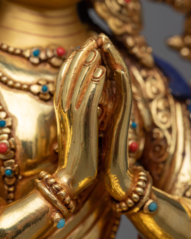 Four-Armed Avalokiteshvara Statue | Resplendent in 24K Gold