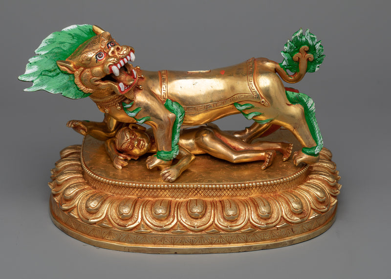 Pehar Gyalpo Statue | Guardian Deity in 24K Gold Gilded Splendor