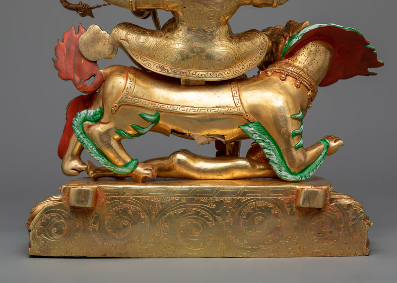 Pehar Gyalpo Statue | Guardian Deity in 24K Gold Gilded Splendor