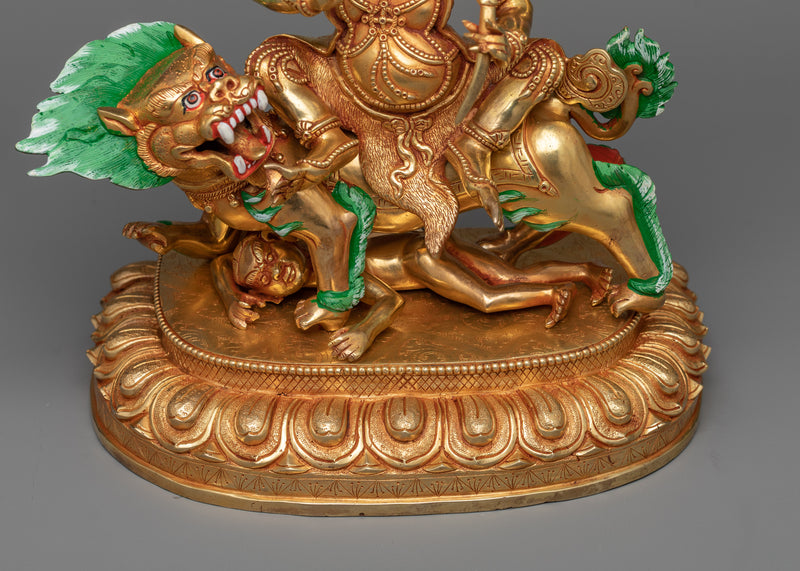 Pehar Gyalpo Statue | Guardian Deity in 24K Gold Gilded Splendor