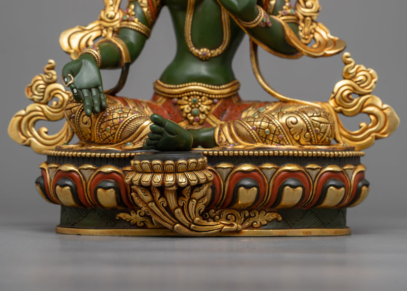 Beautiful Green Tara Statue | 24K Gold Gilded Expression of Compassion