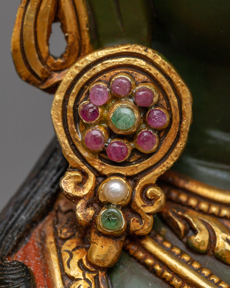 Beautiful Green Tara Statue | 24K Gold Gilded Expression of Compassion