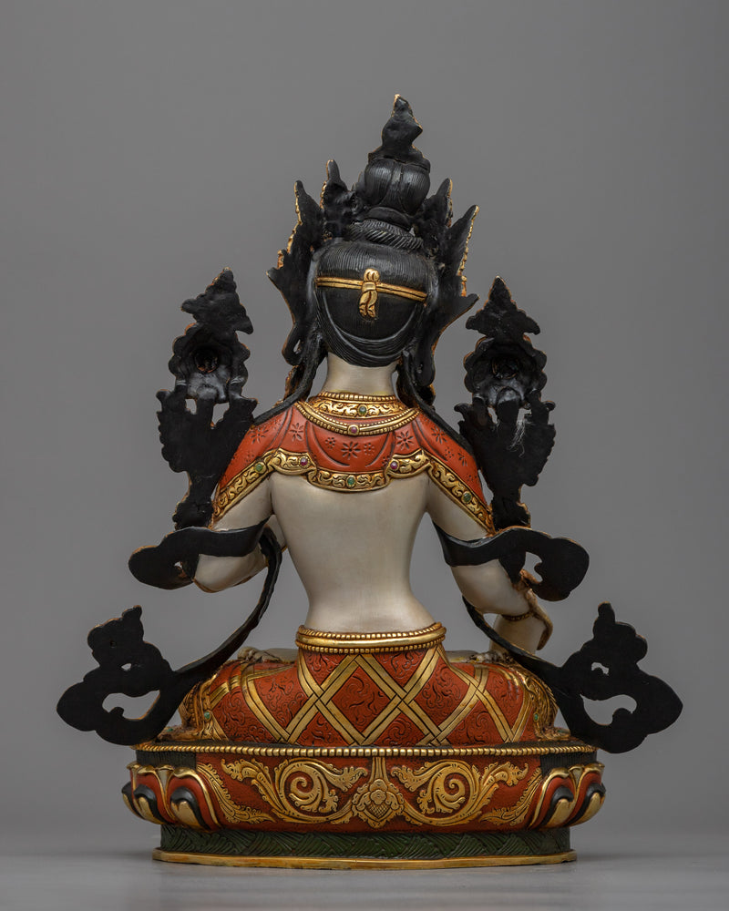 Beautiful White Tara Statue | 24K Gold Gilded Emblem of Serenity