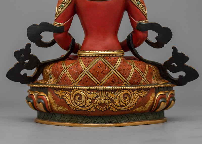 Red Amitayus Sculpture | 24K Gold Gilded Icon of Longevity