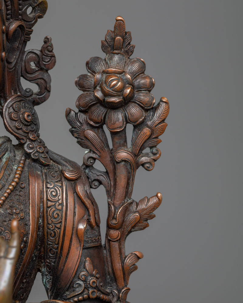 Green Tara Buddha Sculpture | Oxidized Copper Embodiment of Active Compassion