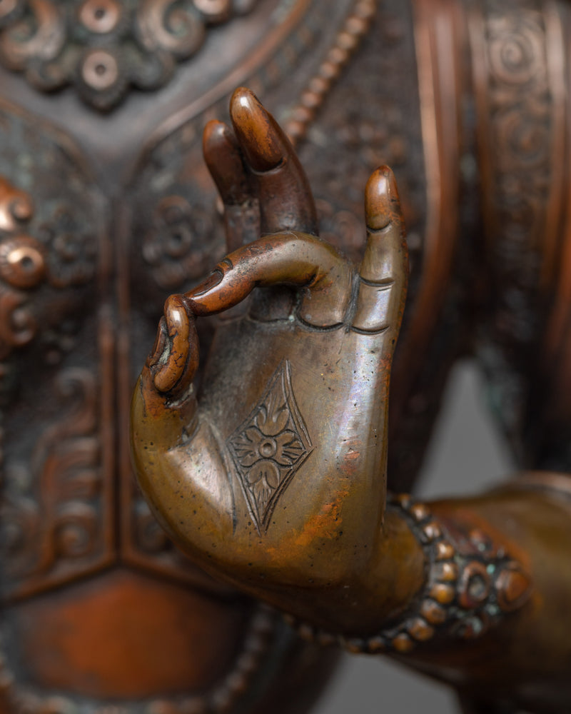 Green Tara Buddha Sculpture | Oxidized Copper Embodiment of Active Compassion