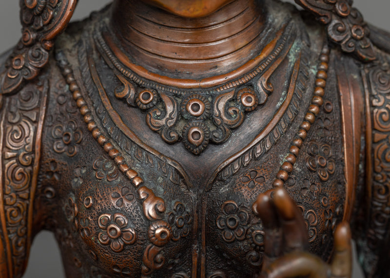 Green Tara Buddha Sculpture | Oxidized Copper Embodiment of Active Compassion