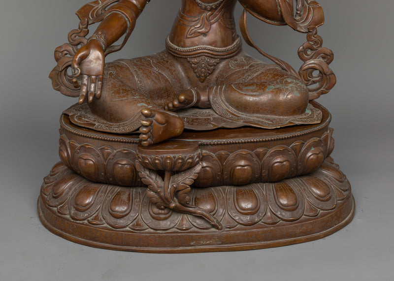 Large Green Tara Statue | Majestic Oxidized Copper Figure of Compassion