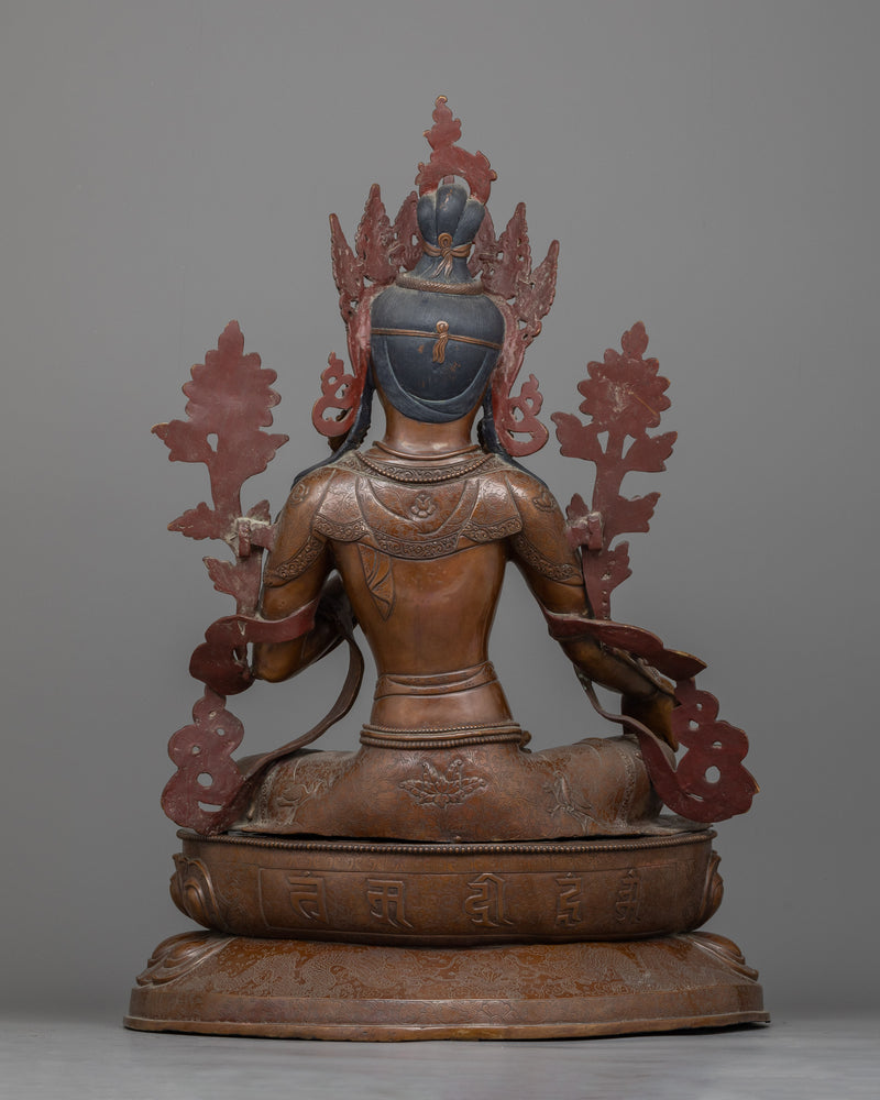 Large Green Tara Statue | Majestic Oxidized Copper Figure of Compassion