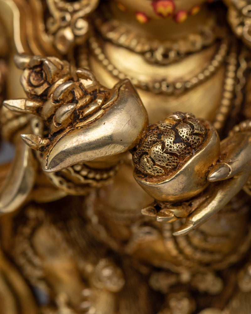 Six-Armed Mahakala Copper Statue | 24K Gold Gilded Protector Deity