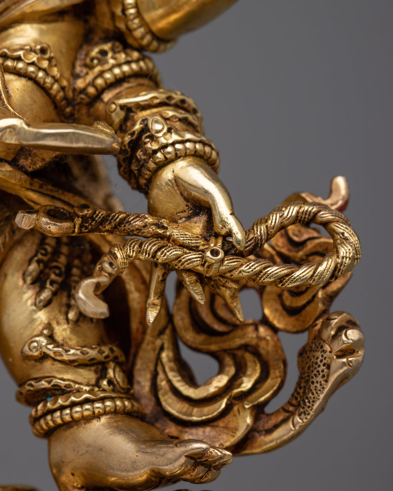 Six-Armed Mahakala Copper Statue | 24K Gold Gilded Protector Deity