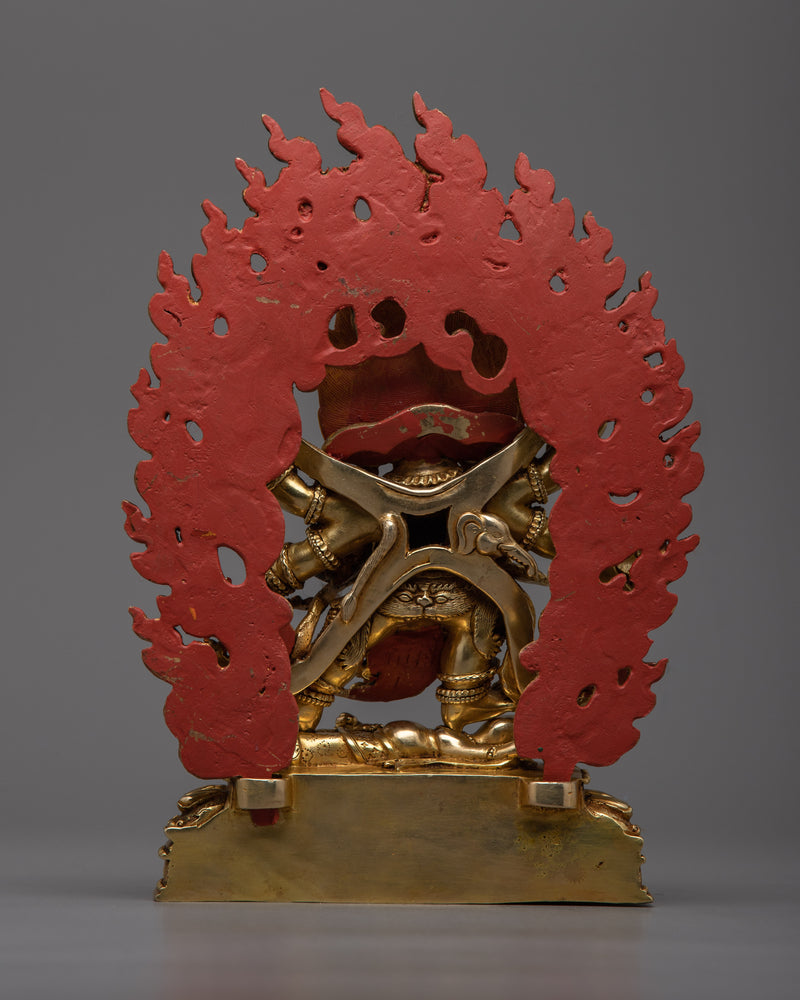 Six-Armed Mahakala Copper Statue | 24K Gold Gilded Protector Deity