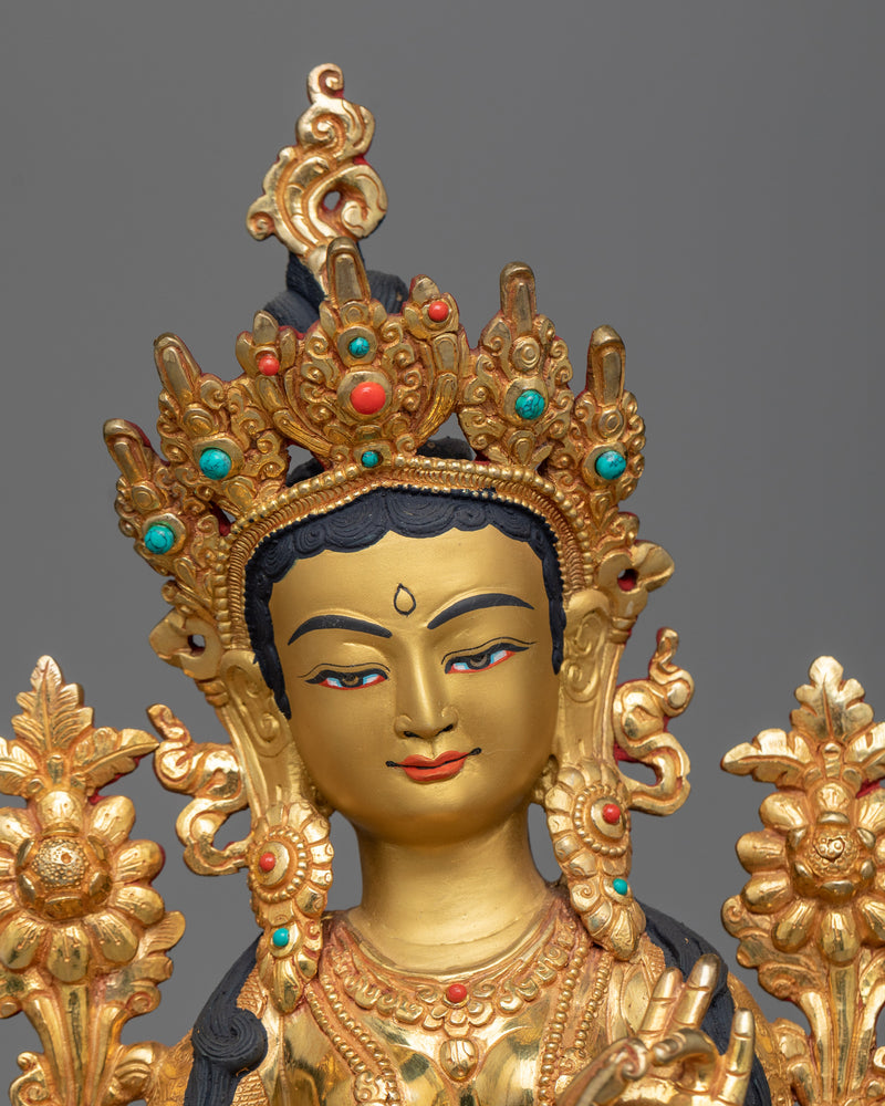 Arya Green Tara Statue | 24K Gold Gilded Emblem of Active Compassion