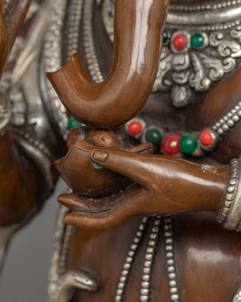 Silver-Plated Standing Ganesha Statuette | Oxidized Copper Elegance