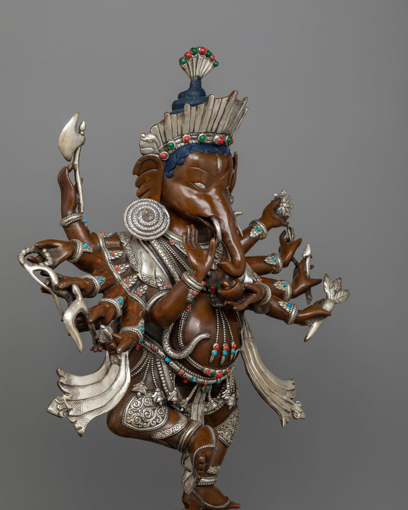 Silver-Plated Standing Ganesha Statuette | Oxidized Copper Elegance