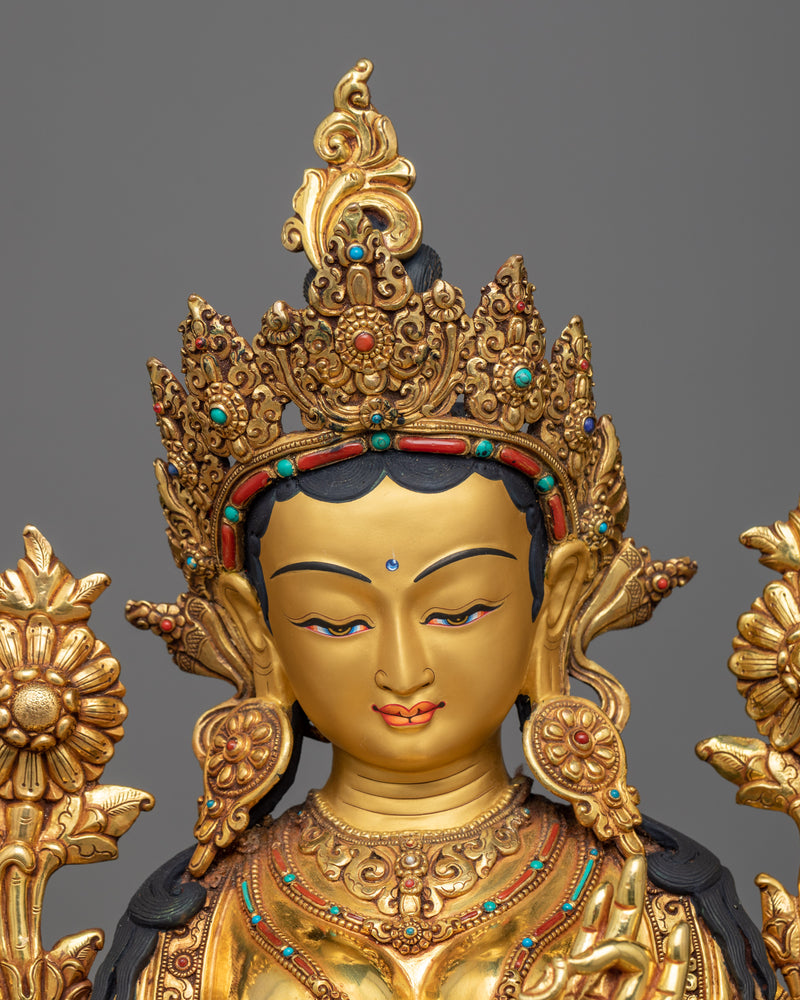 green-tara-golden sculpture