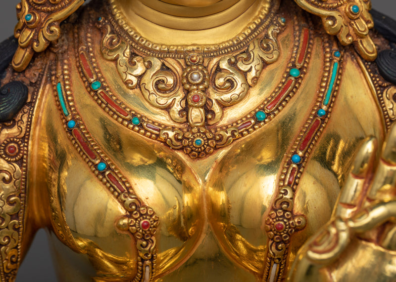 Green Tara Golden Sculpture | Triple-Layered 24K Gold Gilded Masterpiece