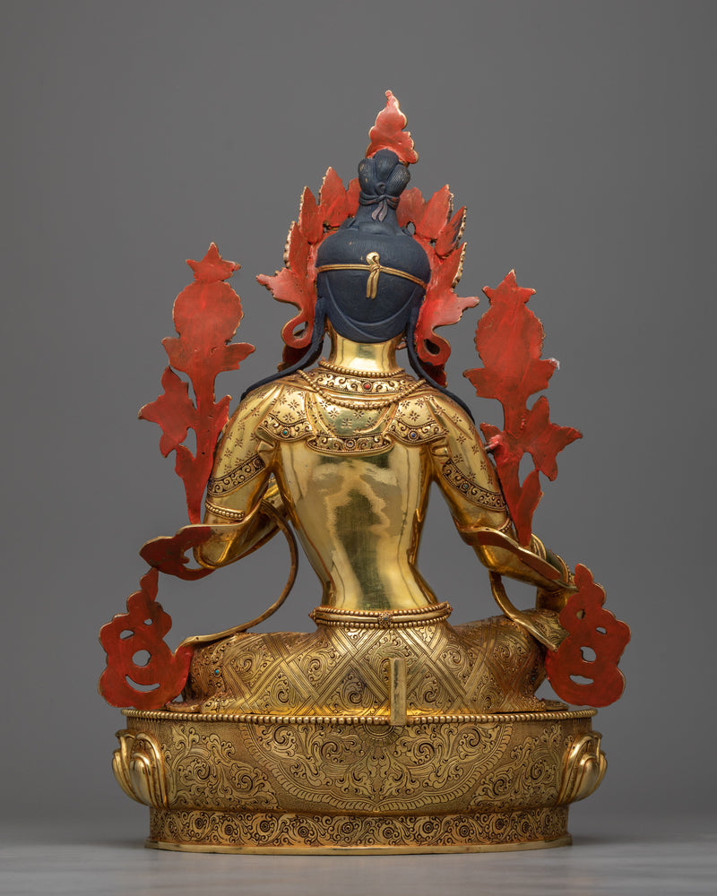 Green Tara Golden Sculpture | Triple-Layered 24K Gold Gilded Masterpiece