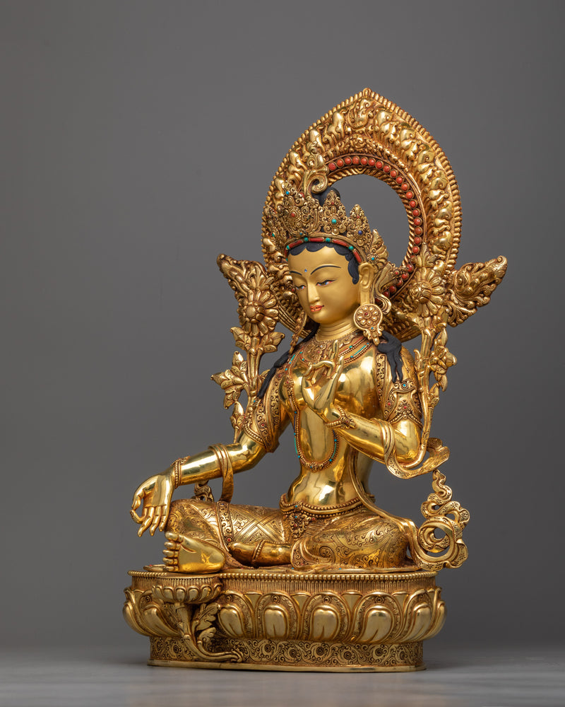 green-tara-golden sculpture