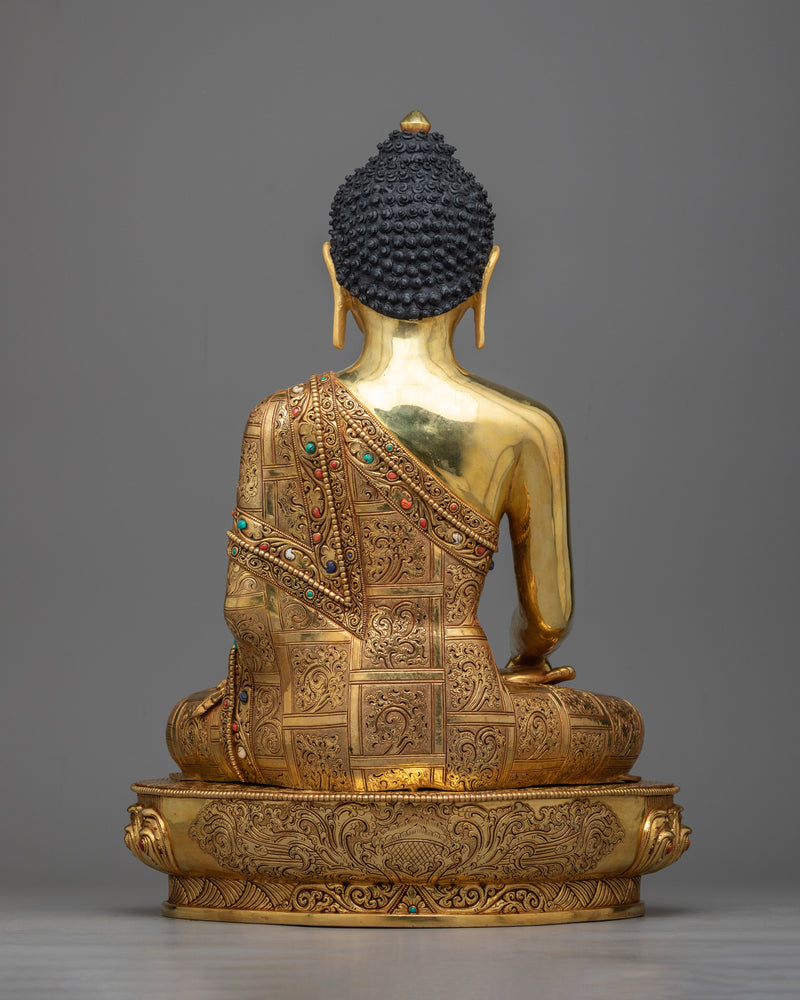 Buddha Shakyamuni Sculpture | Triple-Layered 24K Gold Gilded Art