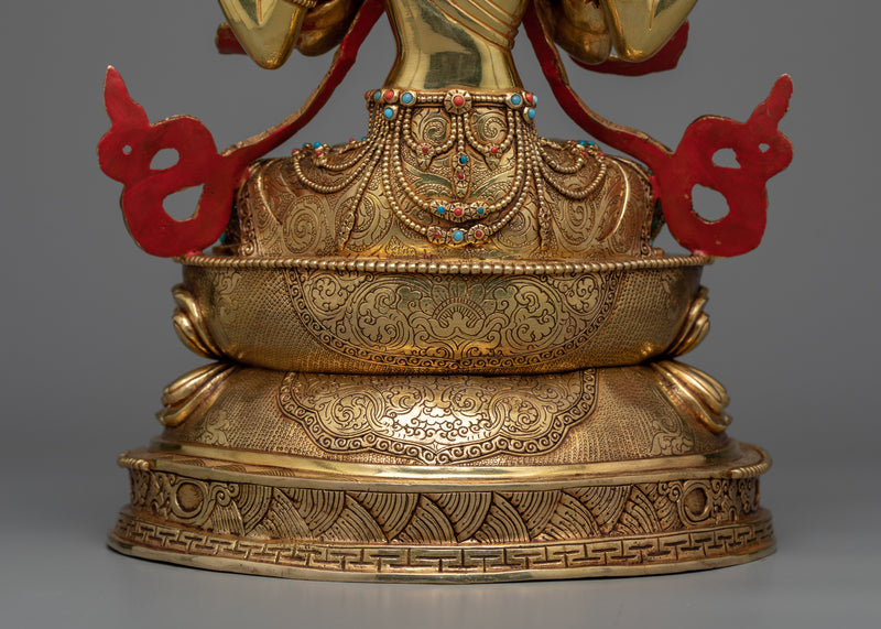 4-Armed Bodhisattva Chenrezig Statue | 24K Gold Gilded Beacon of Compassion