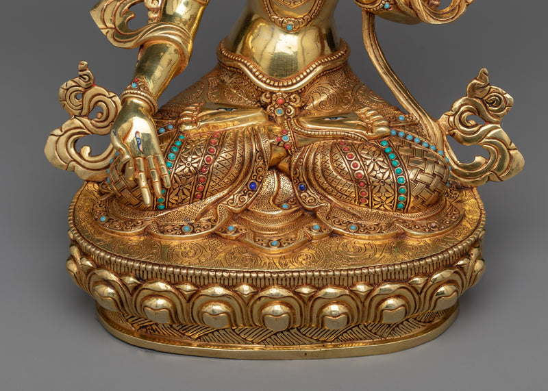 White Tara Golden Sculpture | 24K Gold Gilded Emblem of Compassion and Longevity