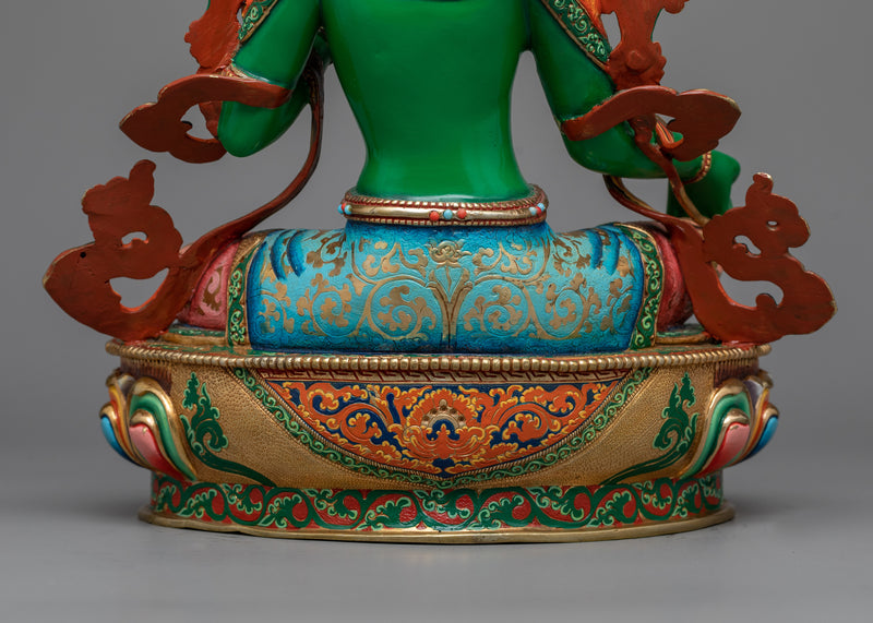 Bodhisattva Green Tara Statue | 24K Gold Gilded Symbol of Active Compassion