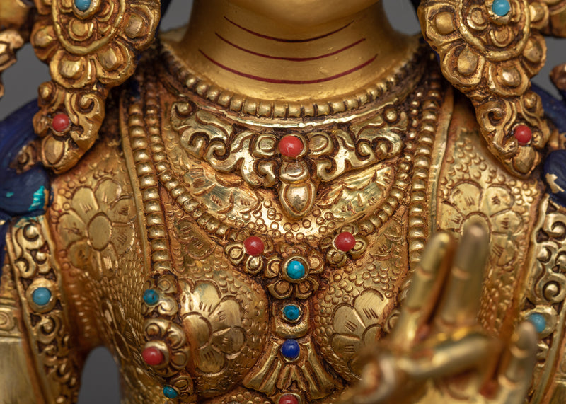 Buddhism Green Tara Sculpture | 24K Gold Gilded Representation of Compassion