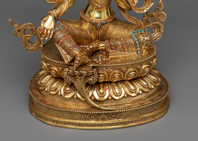 Buddhism Green Tara Sculpture | 24K Gold Gilded Representation of Compassion