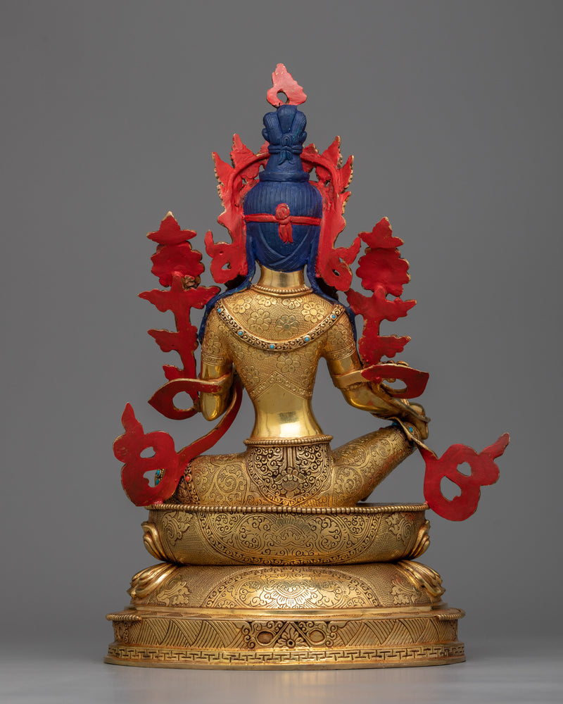 Buddhism Green Tara Sculpture | 24K Gold Gilded Representation of Compassion