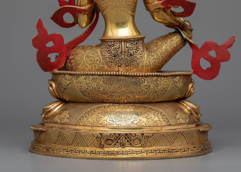 Buddhism Green Tara Sculpture | 24K Gold Gilded Representation of Compassion