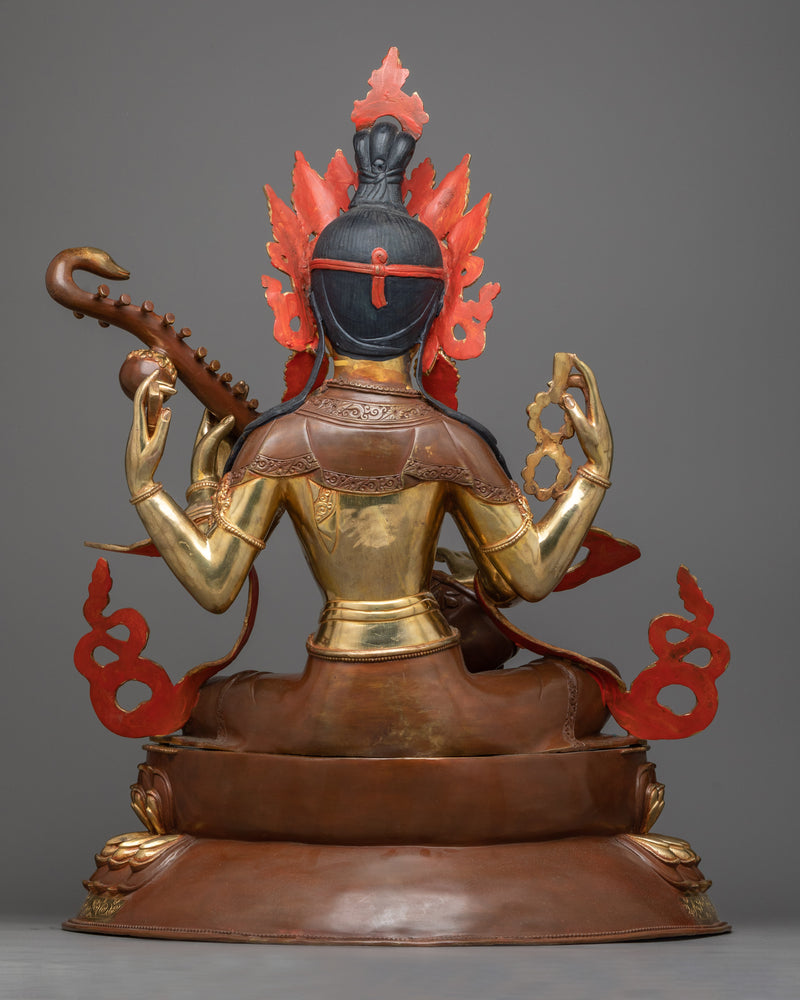 Saraswati Sculpture | 24K Gold Gilded Grandeur of Knowledge and Arts