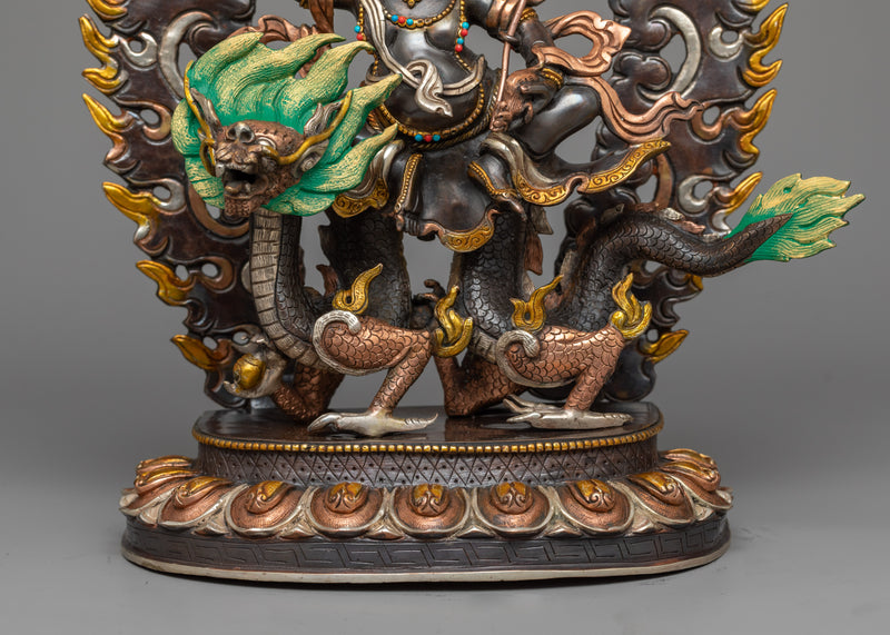 White Dzambhala on Dragon Sculpture | Symbol of Auspicious Wealth