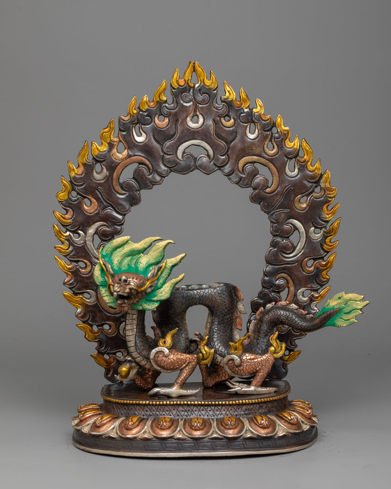 White Dzambhala on Dragon Sculpture | Symbol of Auspicious Wealth