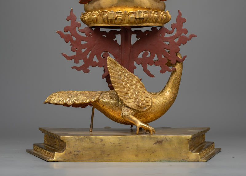 Amitabha Buddha Seated Upon a Peacock Statue | Icon of Boundless Light