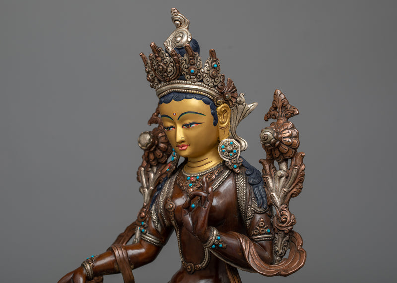 Green Tara Sculpture | Oxidized Copper Symbol of Active Compassion