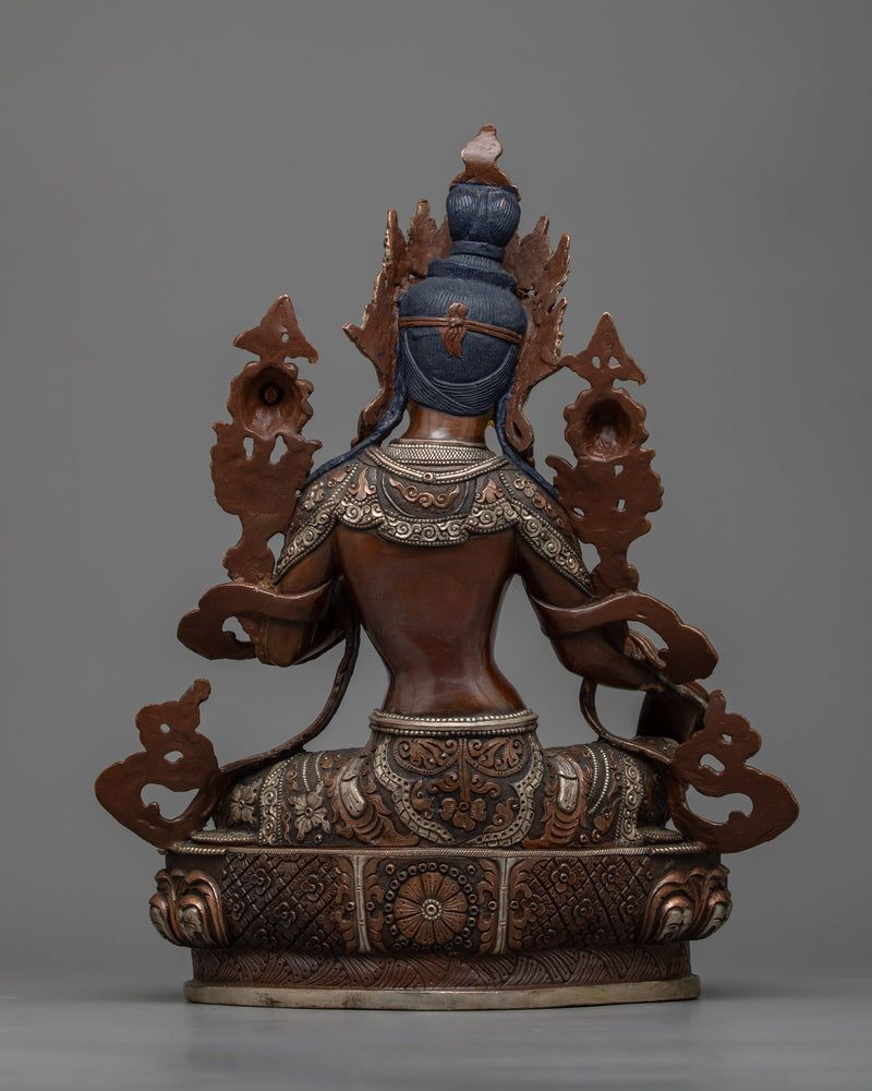 Green Tara Sculpture | Oxidized Copper Symbol of Active Compassion