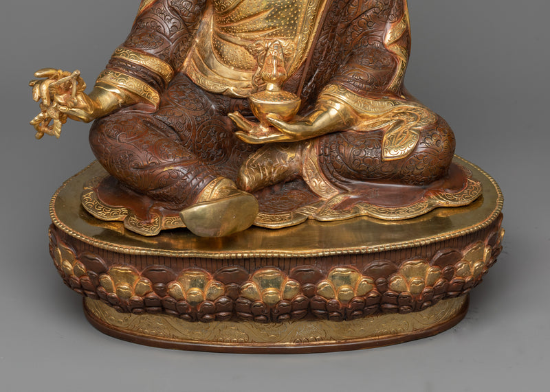 Buddha Padmasambhava Sculpture | Majestic 24K Gold Gilded Icon of Tantric Illumination