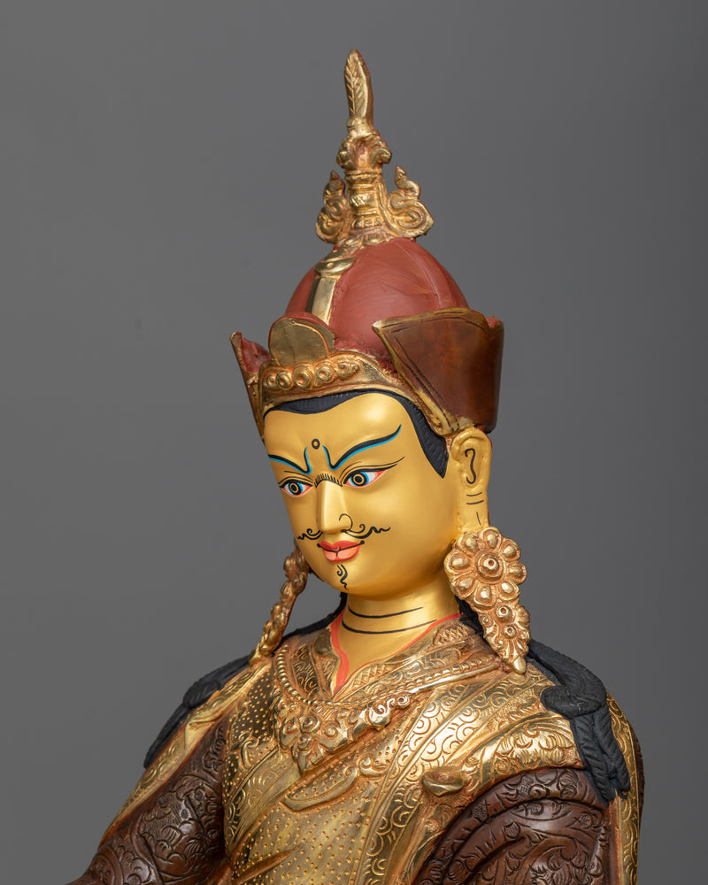 Buddha Padmasambhava Sculpture | Majestic 24K Gold Gilded Icon of Tantric Illumination