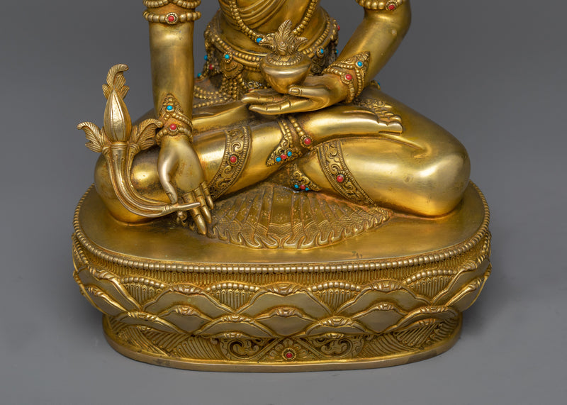 Medicine Buddha Beautiful Artwork | Exquisite 24K Gold Gilded Statue of Healing