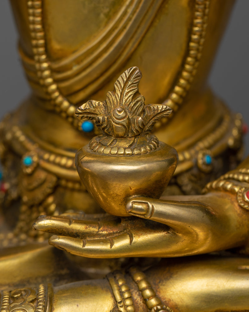 Medicine Buddha Beautiful Artwork | Exquisite 24K Gold Gilded Statue of Healing