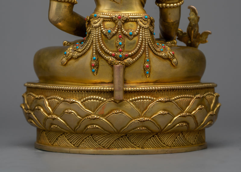 Medicine Buddha Beautiful Artwork | Exquisite 24K Gold Gilded Statue of Healing